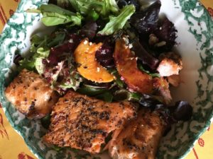 Summer salad with grilled salmon